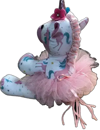Handmade unicorn in a tutu, from the back