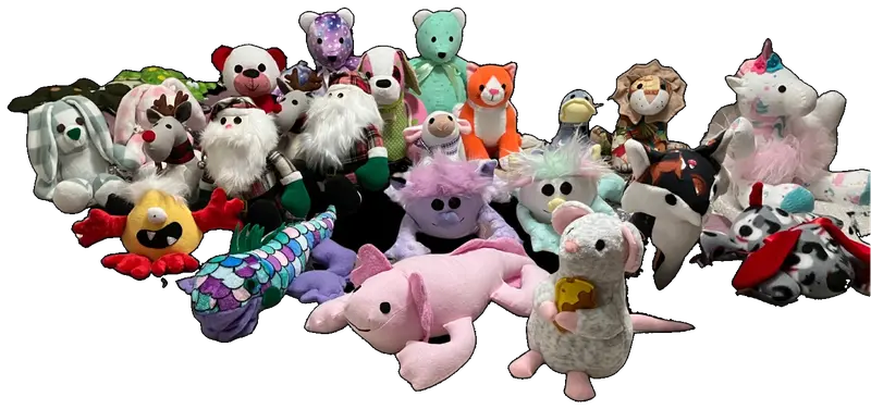 A gathering of handmade stuffed animals